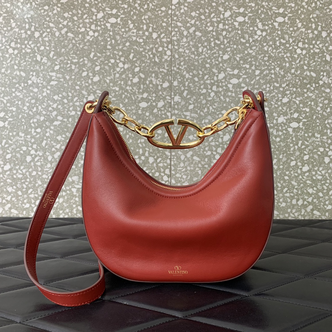 Valentino Garavani VLogo Moon Mini Hobo Bag in Burgundy Nappa Leather 